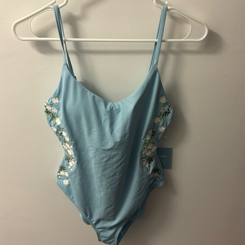 One piece hydrangea blue bathing suit